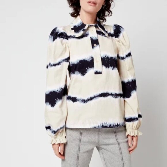 Munthe Tresco Tie Dye Button Down Shirt Sand Navy Pink Size 2 / 34 EUC - Picture 13 of 13